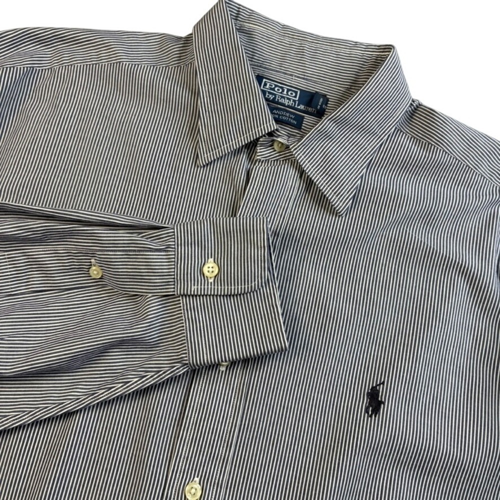 Polo Ralph Lauren Andrew Striped Button Down Shirt 17 34/35 Cotton Navy White